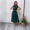 Women Solid Color Tie Waist Midi Dress Casual Square Neck Ruffle Sleeve Summer Dress