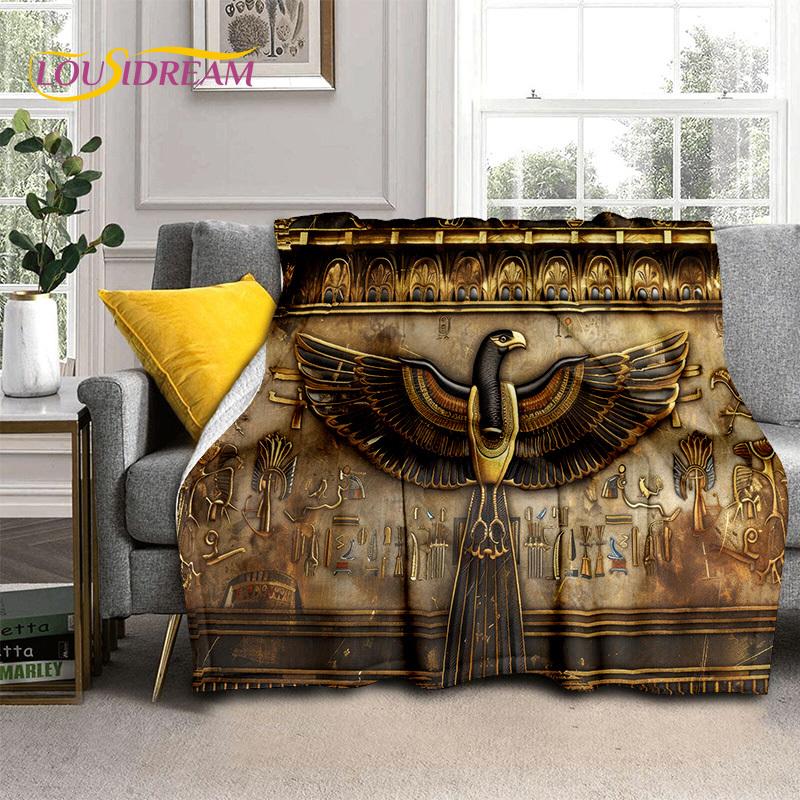 2025 Ancient Egypt Hieroglyphic Mythology Wall Painting Blanket,Soft Throw Blanket for Home Bedroom Bed Sofa Cover Child Gift