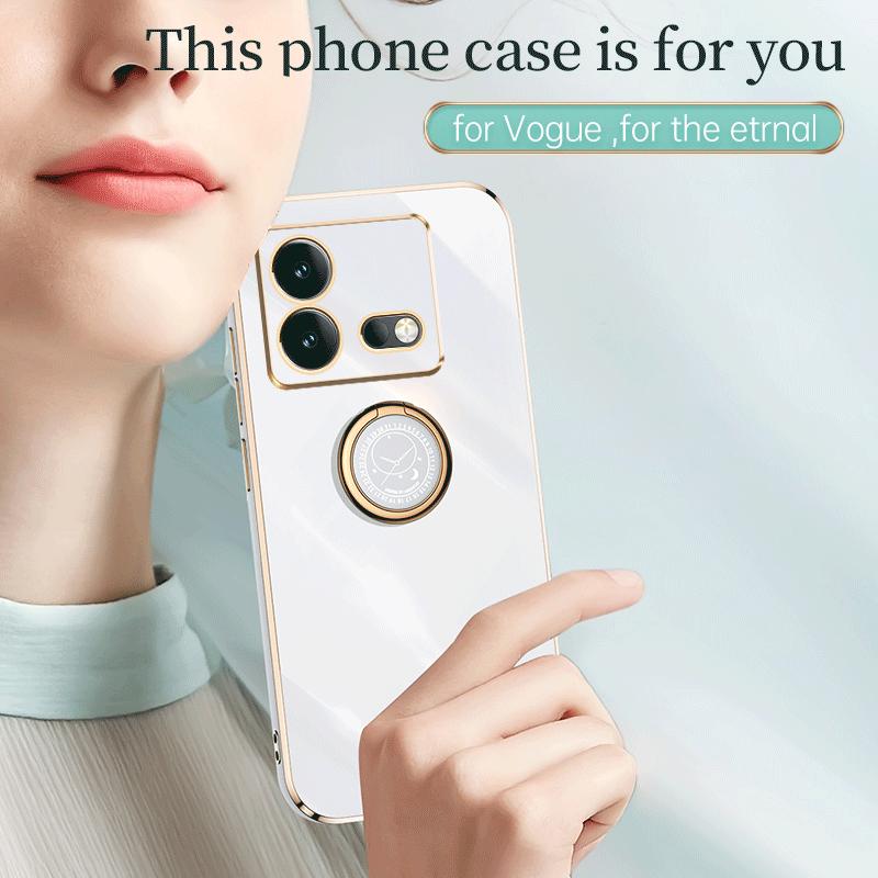 For vivo iQOO Neo8 Case vivo iQOO Neo8 Pro Phone Case V2301A V2302A Back Cover neo 8 pro Luxury Square Plating Ring Holder Stand