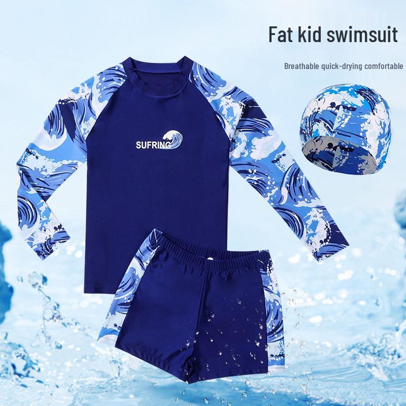 Plus Size Kids' Quick-Dry Two-Piece Swimsuit: Sun Protection & Customizable Prints