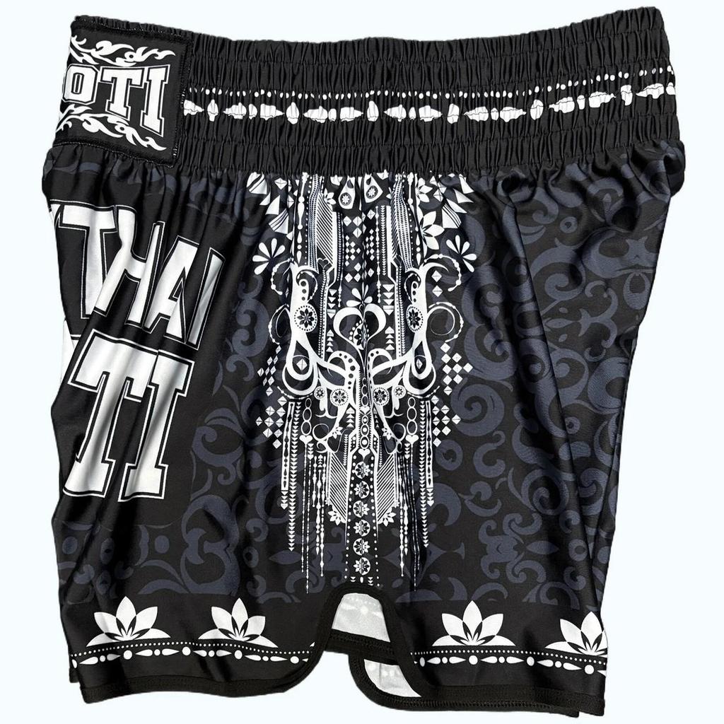 Black Flower Muay Thai Kickboxing Boxing MMA UFC Casual Shorts Gym Sport Unisex Men Women Workout Quick Dry Print Elastic High Waist Training