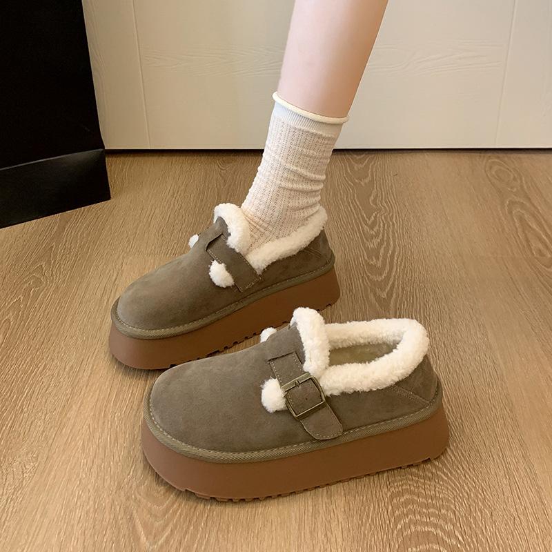 Women's belt buckle padded plus size fur winter warm snow boots waterproof ankle boots non-slip hiking mountaineering sports cotton  boots