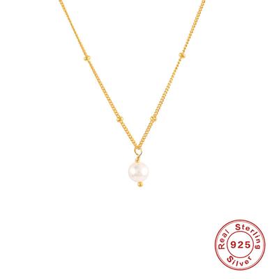 Clavicle Necklace S925 Sterling Silver Pearl Temperament Elegant Small Gold Bead Mom'S Day Necklace
