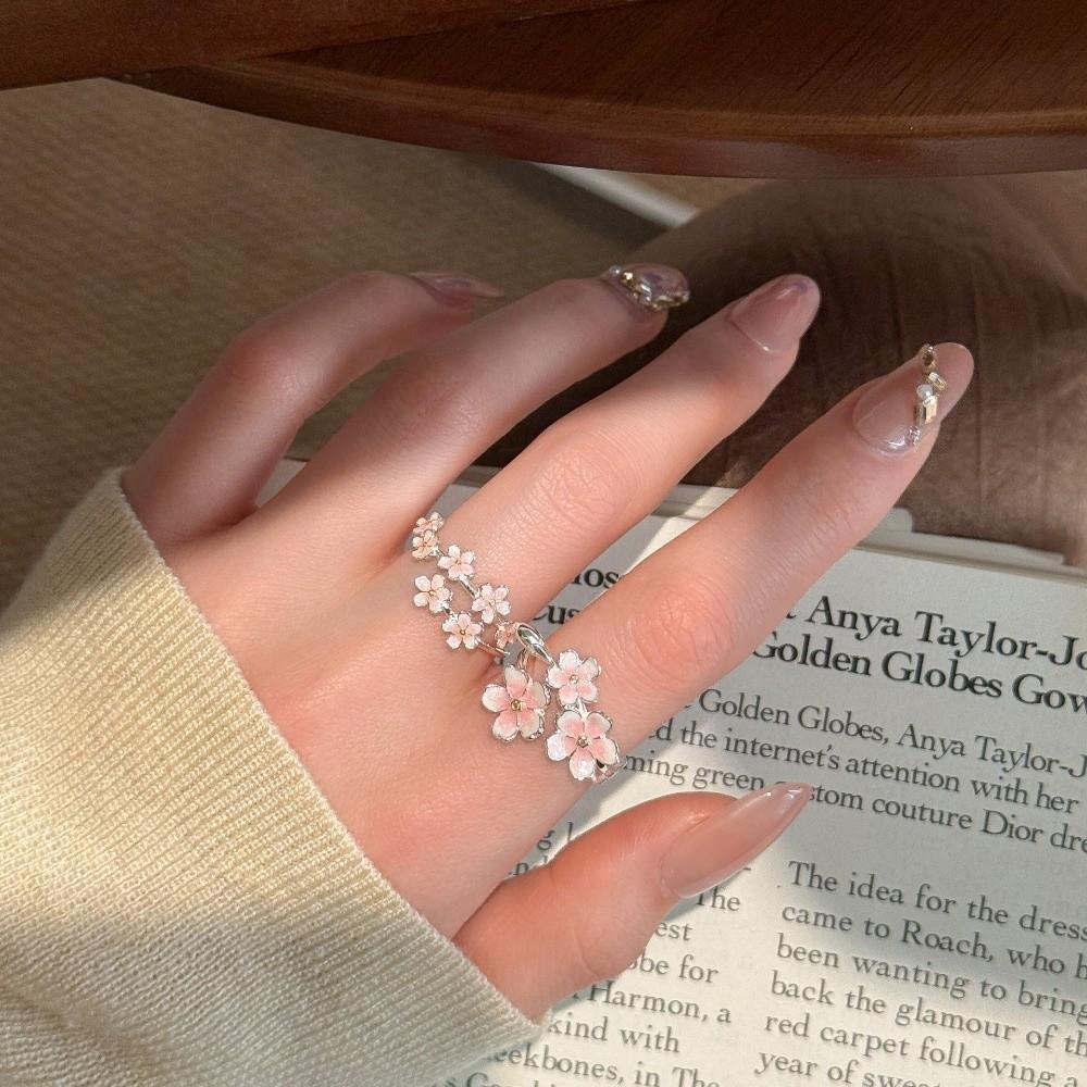 Drop Oil Design Open Adjustable Ring Dainty Flower Bracelet Fashion Cherry Blossom Ring  Daily