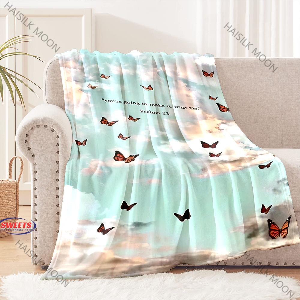 6 Size Christian Bible Psalm Flannel Art Blanket Sofa Bed Cover Four Season Soft Fluffy Quilt Blanket Flannel Throw Warm Gifts