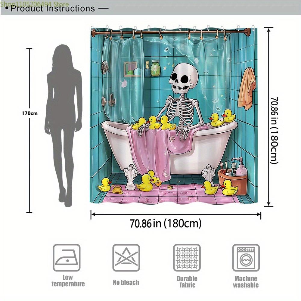 Lustiger Skelett-Duschvorhang für die Badewanne Maschinenwaschbar Ganzjahres-Wasserdicht Sichtschutz Cartoon-Design Humor Schnelle Montage