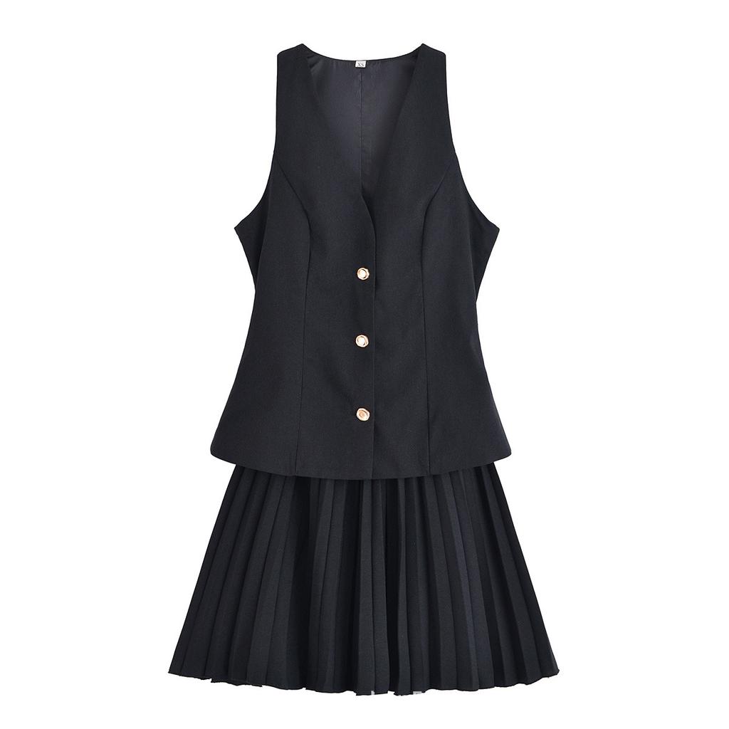 Summer New Women's Clothing European and American Style Fashion Simple Pleated Sleeveless Dress