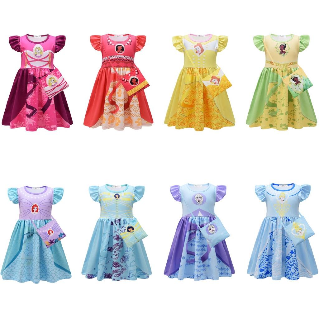 Disney Princess Dress Belle Ariel Elsa Cosplay Bag Halloween Party Costume