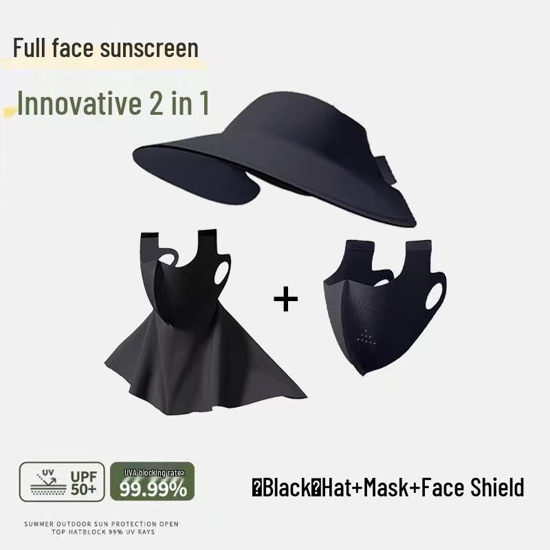 Women's UV Protection Facekini: Removable Ice Silk Mask with Brim, Full Face & Neck Shield.