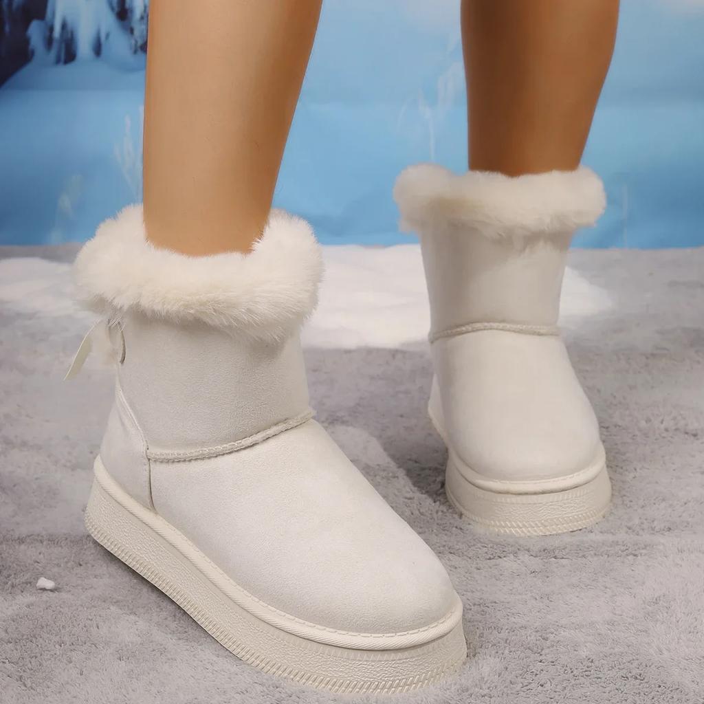 Thick Soled Snow Boots for Women, 2025 New Winter with Plush Insulation, Butterfly Knot Casual Oversized Cotton Shoes for Women