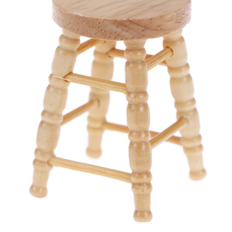 1Pc 1/12 Dollhouse Miniature Wooden Stool Chair Furniture Accessories Decoration