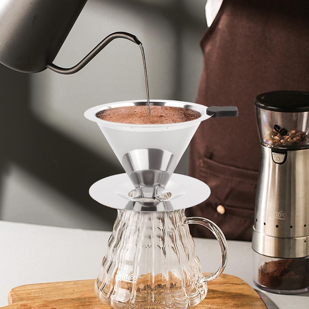 Stainless Steel Coffee Dripper, Coffee Filter, 800-Mesh Double-Layer Filter, One-Piece Cone, Lightweight, Reusable, 1-4 Cups