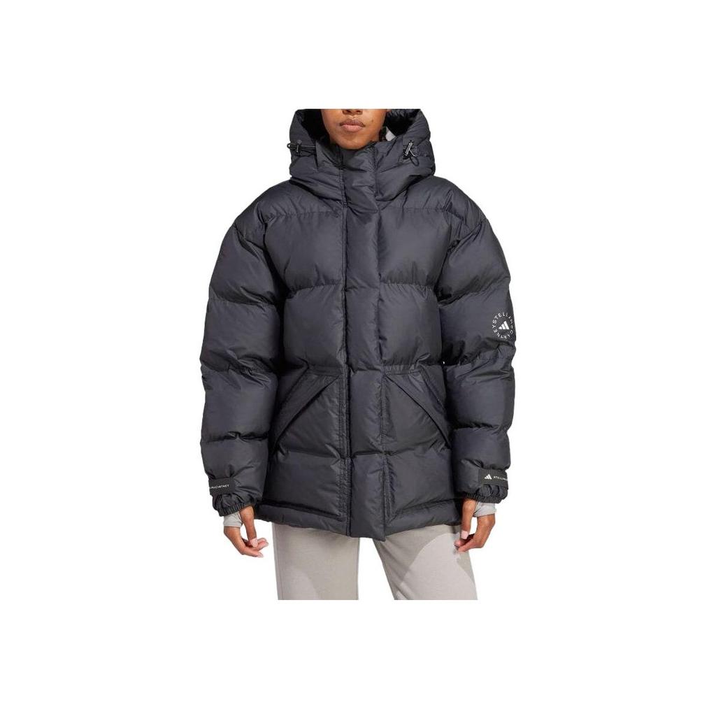 Adidas Solid Color Casual Hooded Down Jacket Women Outerwear Black IN2820