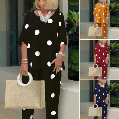1 Set Blouse Pants Dot Print Elastic Waist Summer Bohemian Relaxed Fit Outfit Two Piece Suit Set