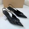 Fashion Square Buckle Pointed Toe Modern Sandals for Women New Summer Desiger Slingback Patent Leather High Heels Ladies Dress Shoes