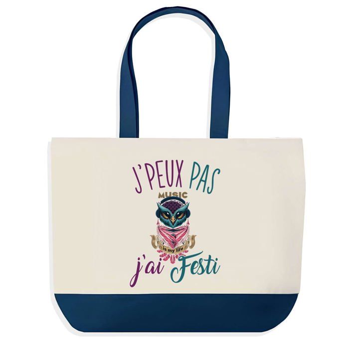 Sac shopping - PLANETEE - J'peux pas Festi - fond bleu - coton - 40x45 cm