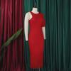 D357 Plus Size Women's Summer 2023 Solid Color Bodycon Tassel Pencil Skirt Dress