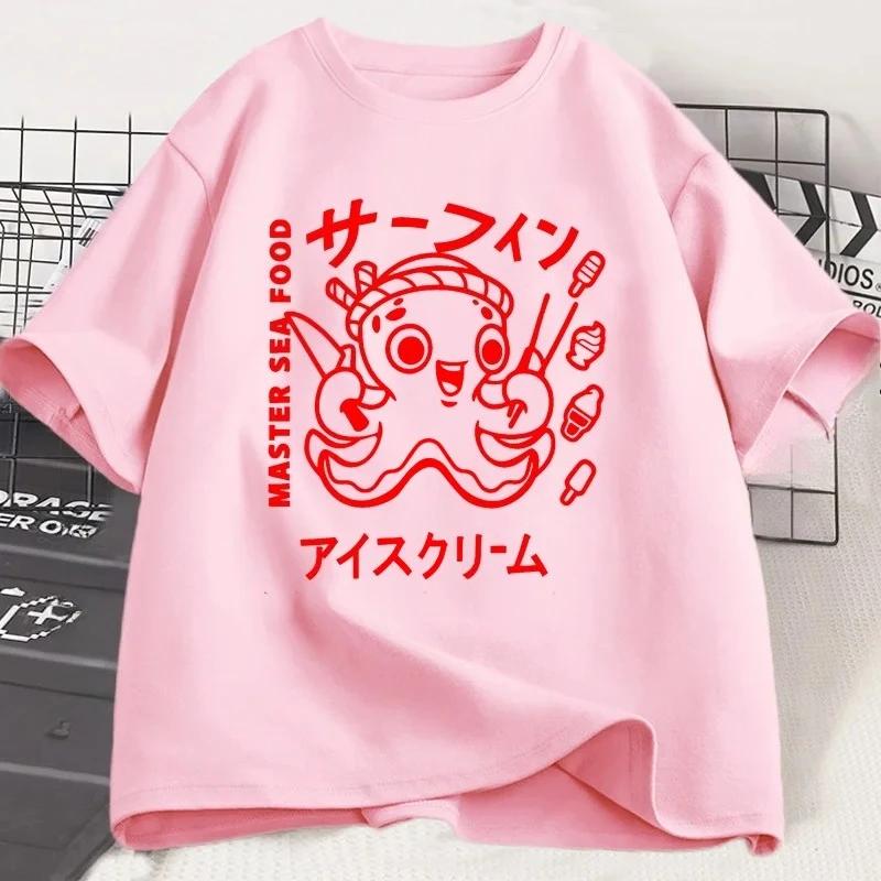 Japanese Octopus Graphic Print T Shirt Funny Y2k Vintage T-shirt for Women Soft Short Sleeve Unisex Casual Tops Women Clothing