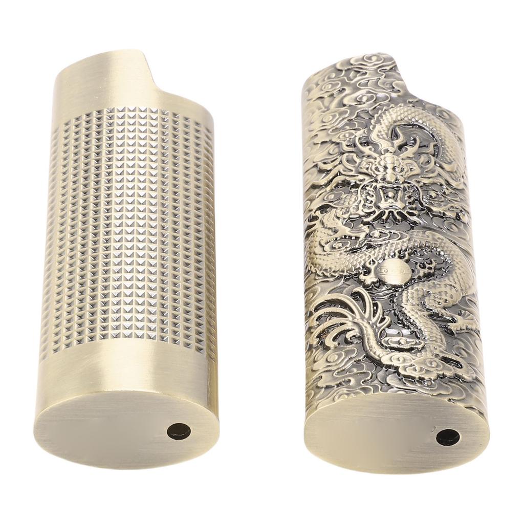 2 Pcs Lighter Case 8cm Length Grid and Dragon Pattern Exquisite Engraved Metal Lighter Cover for Party Bar