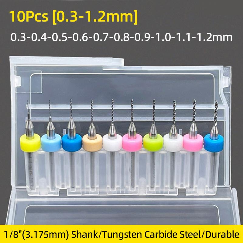 Set di punte per trapano per PCB 0,5 mm-0,9 mm Punte da micro trapano in carburo Gambo da 1/8'' Strumento per foratura di fori per incisione CNC su circuito stampato