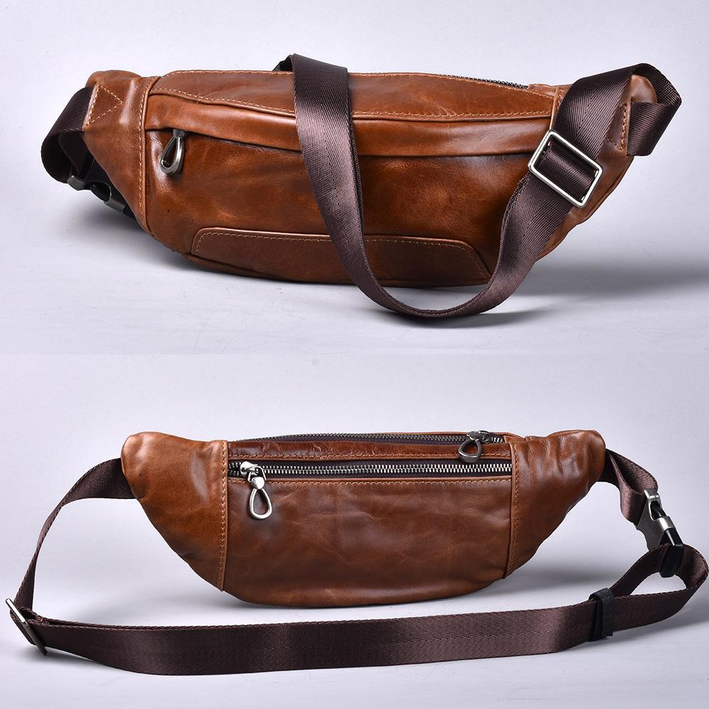 Leather Men'S Retro Breast Bag, First-Layer Cowhide Multi-Compartment Mobile Phone Fanny Pack, Outdoor Shoulder Messenger Bag.