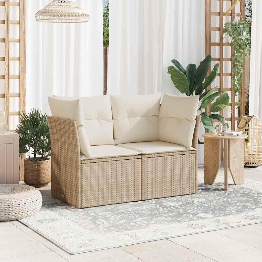 Vidaxl Garden Sofa With Cushions, 2-Seater, Beige, Poly Rattan