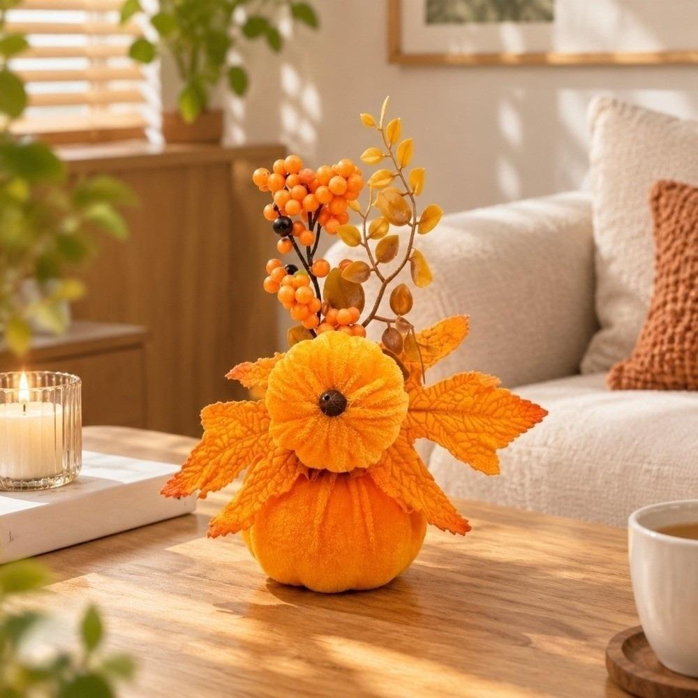 DIY Artificial Pumpkin Flower Bonsai Style Autumn Harvest Decoration Office Desktop