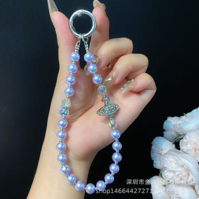 Inlaid Diamond Pearl Phone Chain Creative Phone Lanyard Keychain Anti-Lost Strap Fashion Ins Short Style Hanging Chain Wholesale