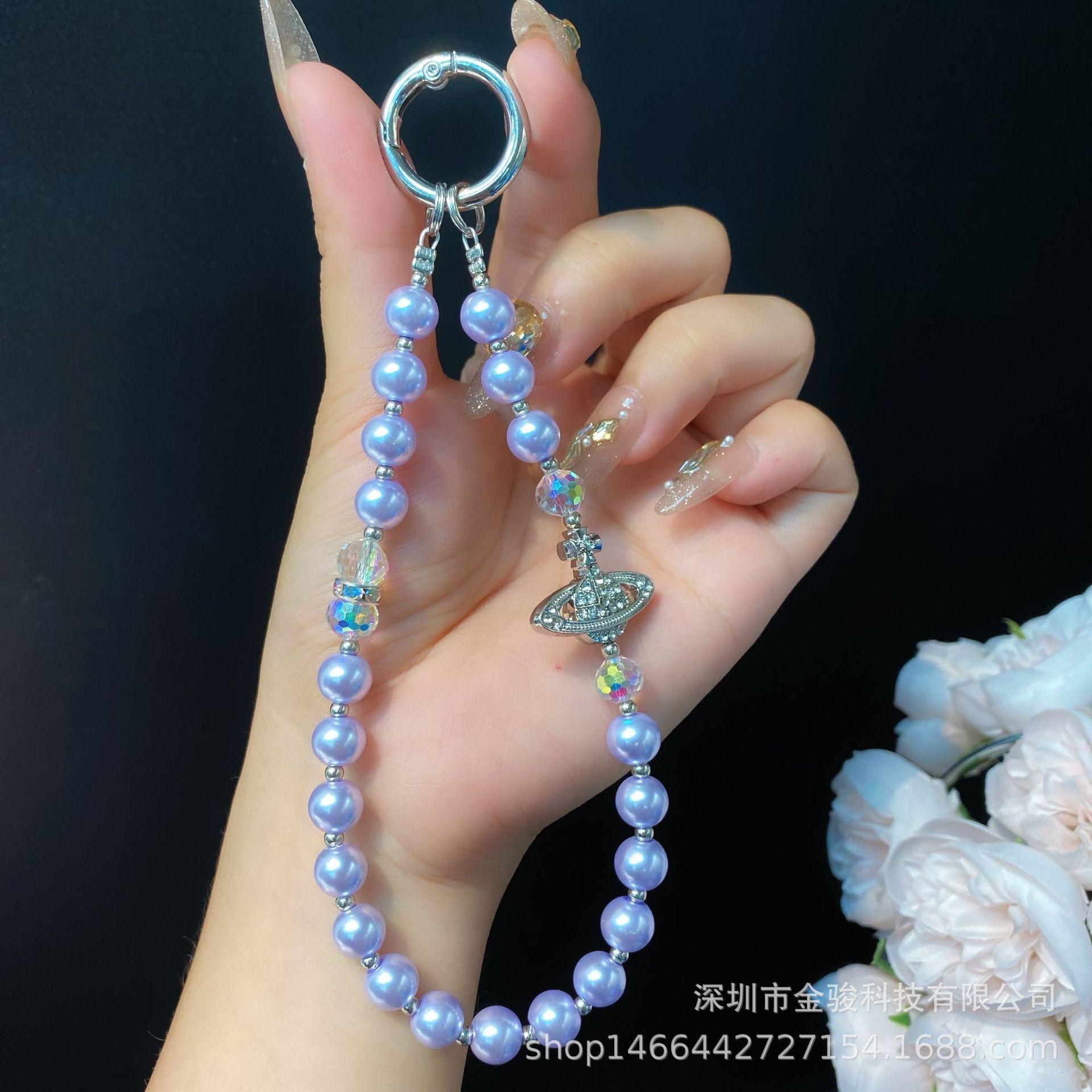 Инкрустированная бриллиантами жемчужная цепочка для телефона, креативный шнурок для телефона, брелок, ремешок против потери, модная короткая подвесная цепочка, оптом