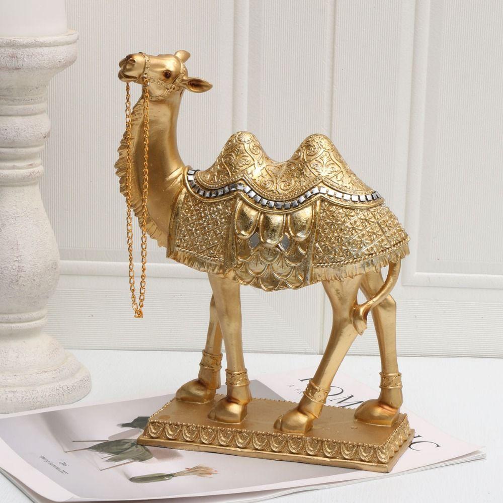 

Elegant Standing Camels Sculpture Decorative Feng Shui Ornaments Golden Camel Statue Indoor M