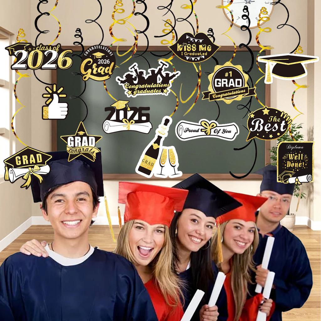 4-Piece Set Of Graduation Season Flag Balloon Cake Card Set Spiral Pendant Plug-In Three-Dimensional