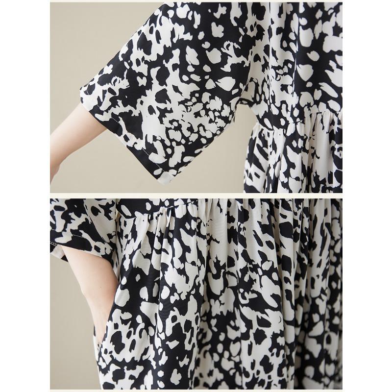 DIMANAF Plus Size New 2025 Women Summer Short Sleeve Dress Basic Casual Fashion Loose Vintage Long Dress