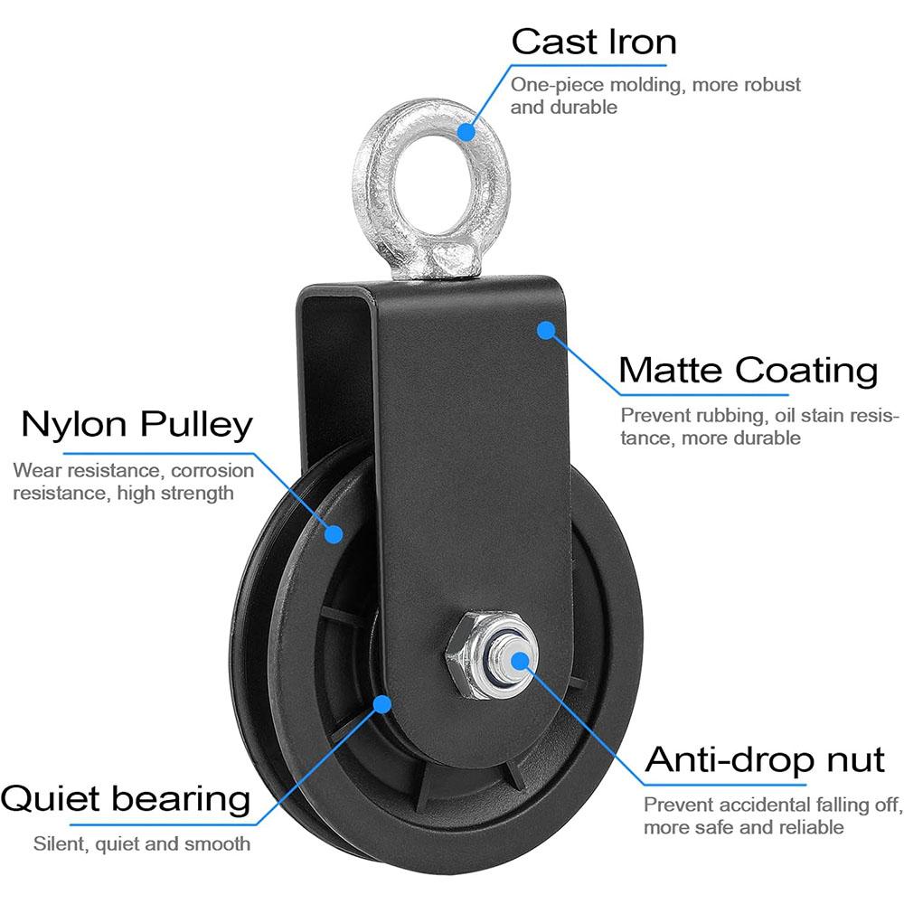 3,54-tums kabeltrissa med 360 graders roterande draghjul, utrustad med låsspänne och rem, tyst och stabil, avtagbar