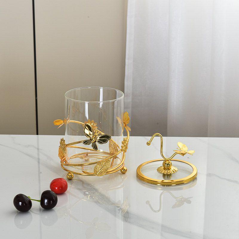 Modern Metal Glass Storage Jar Modern Candy Clear Glass Decorative Jar Golden Butterfly Storage Bottle Home Decoration Ornaments
