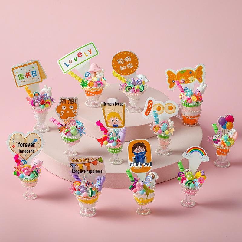 Kids' DIY Ice Cream Cup Craft Kit - Colorful Dessert Simulation & Educational Toy