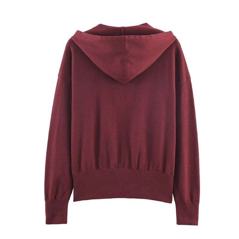 Women Knit Hooded Solid Long Sleeve Cardigan Sweatshirt