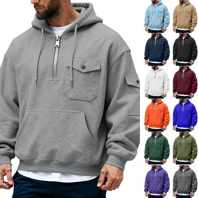 Herren Multi-Pocket Kapuzenpullover mit Plüschfutter, Langarm, Lässig, Sportlich, für Herbst/Winter.