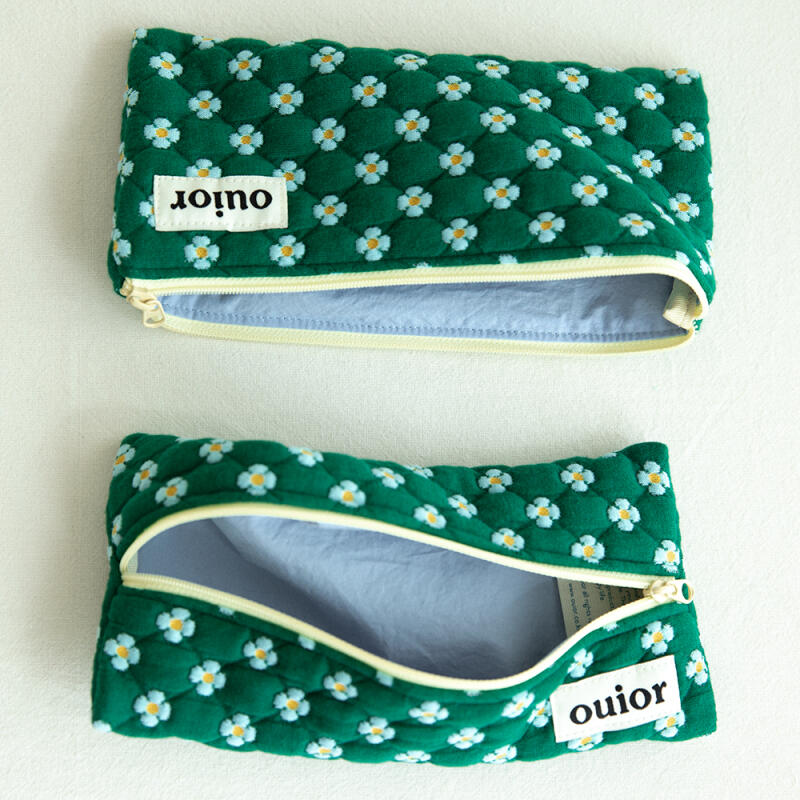 Плоский пенал Точка Цветок (2 цвета) 1-1. dot flower green(middle zipper)