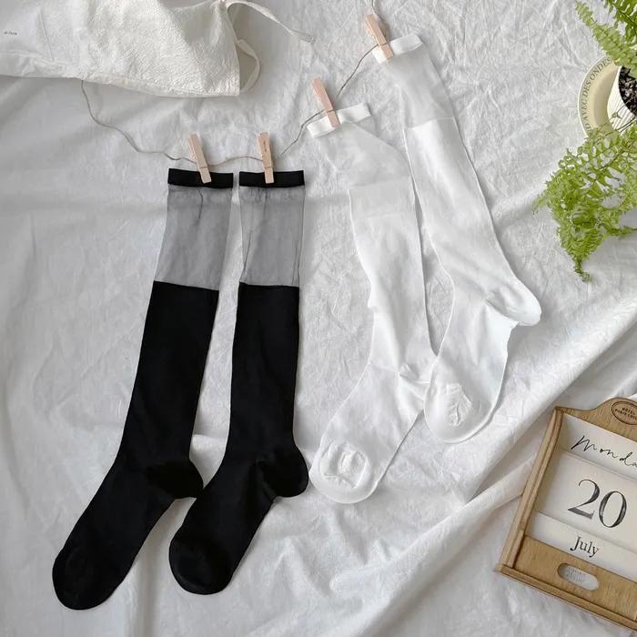 [2SET/26SS] Minette See-through Block Knee Socks 2 Pairs 2 Colors