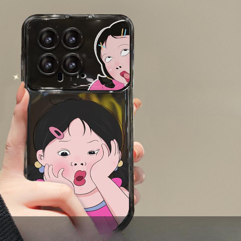 

Подходит для Xiaomi 14/13pro Чехол для мобильного телефона Redmi K70/60 Милый Забавный Кулон для Девочки Силиконовый Чехол-книжка с Зеркалом Redmi Note 9 Pro