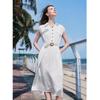 Baitu Women's Summer Sleeveless Lapel Belted Dress