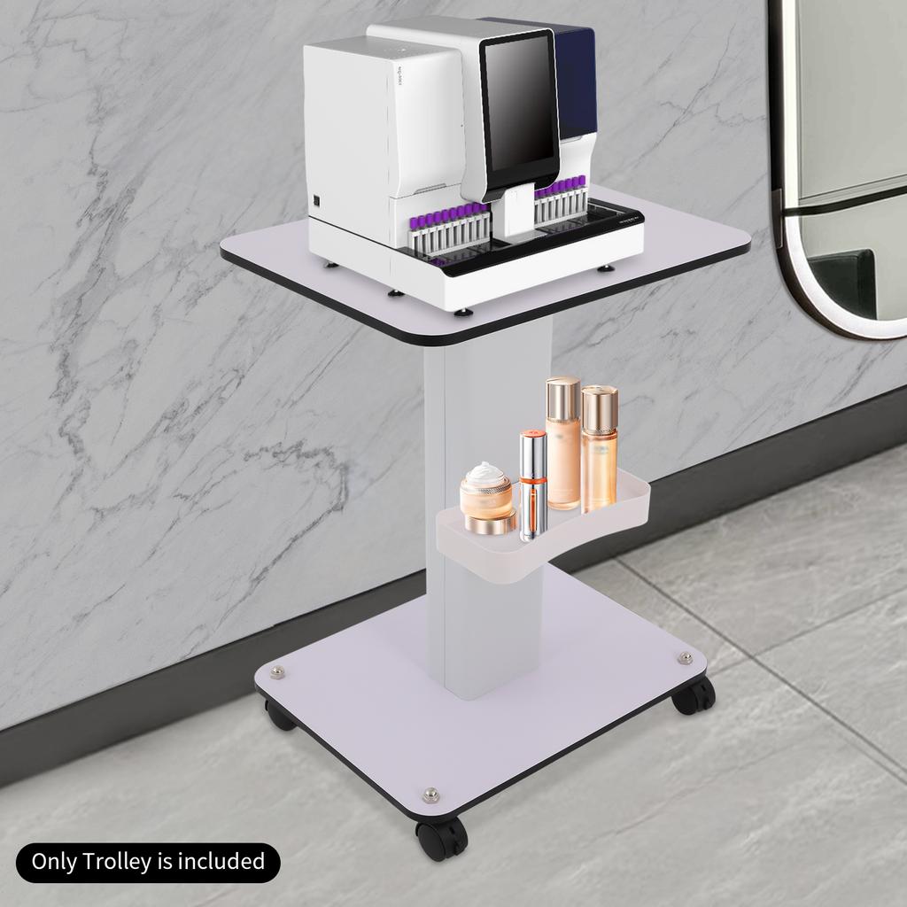 Spectrometer Dedicated Large-Surface Cart ABS Salon Trolley White Beauty Instrument Cart W/ Storage Box & Wheel for Salon Shop