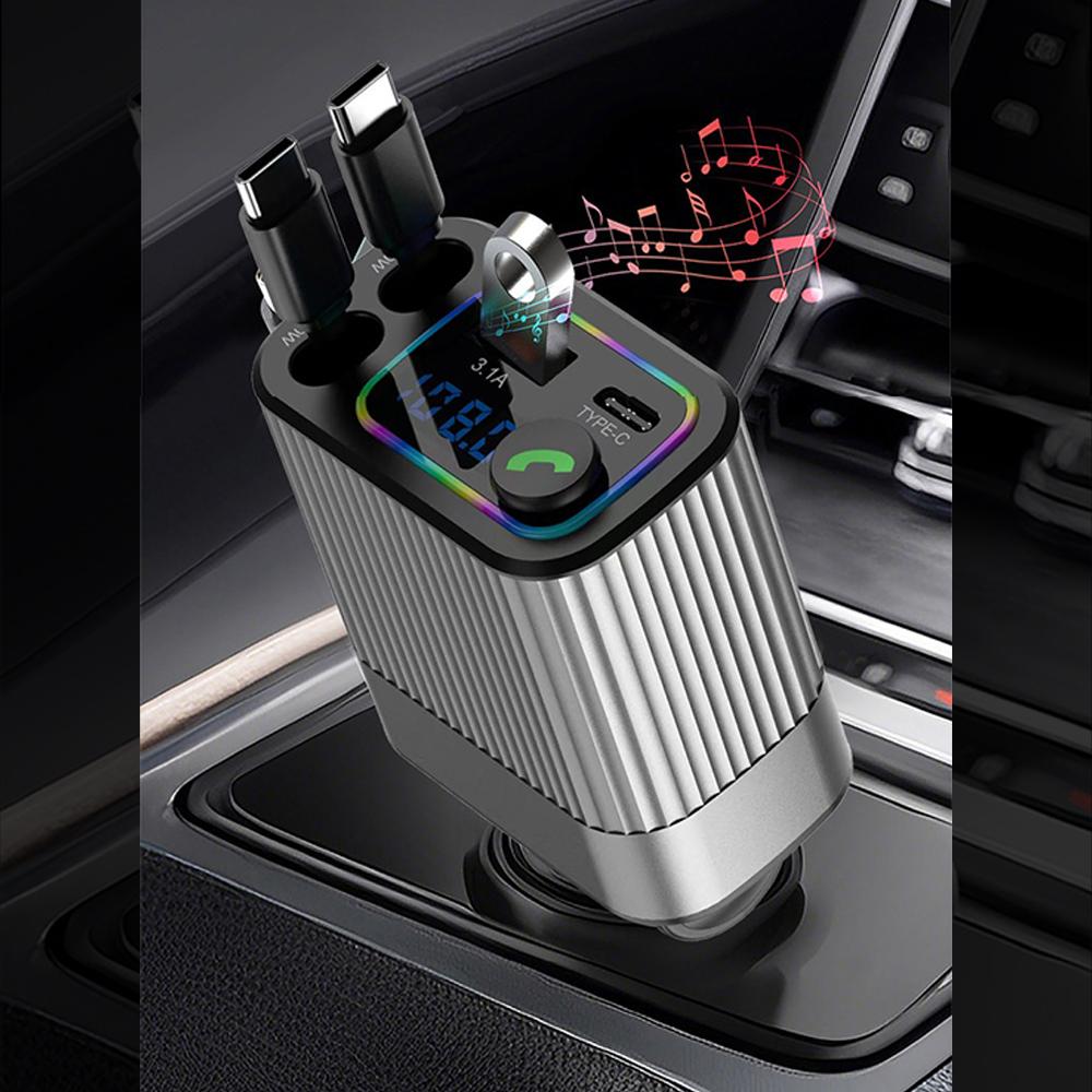 Nabíječka do auta 4 v 1 Bluetooth Multifunkční nabíječka Pohodlné použití Nabíjecí adaptér Type-C s digitálním displejem s výsuvným kabelem Pro iPhone