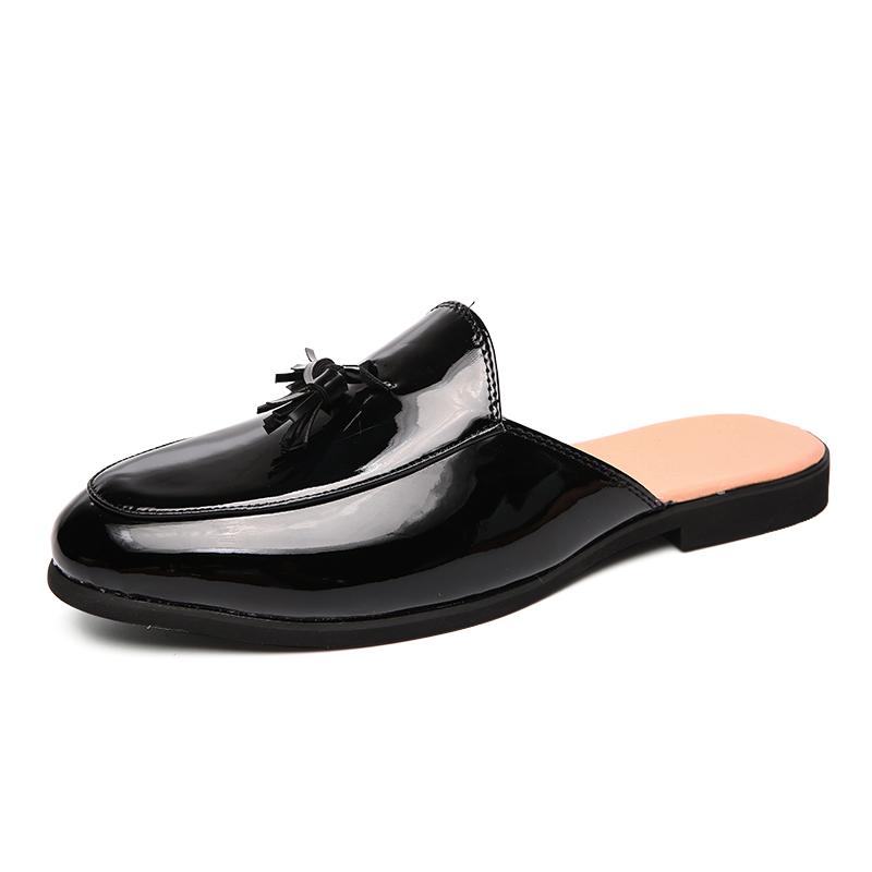 Fashion Black Half Shoes for Men Mules Slippers Leather Shoes Casual Shoes Men Fashion Sapato Social Masculino Mocassin Homme Chaussure