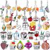 925 Silver Charms Fruit Food Beads DIY Jewelry Fit Bracelet Necklace Hamburger Coffee Cup Goblet