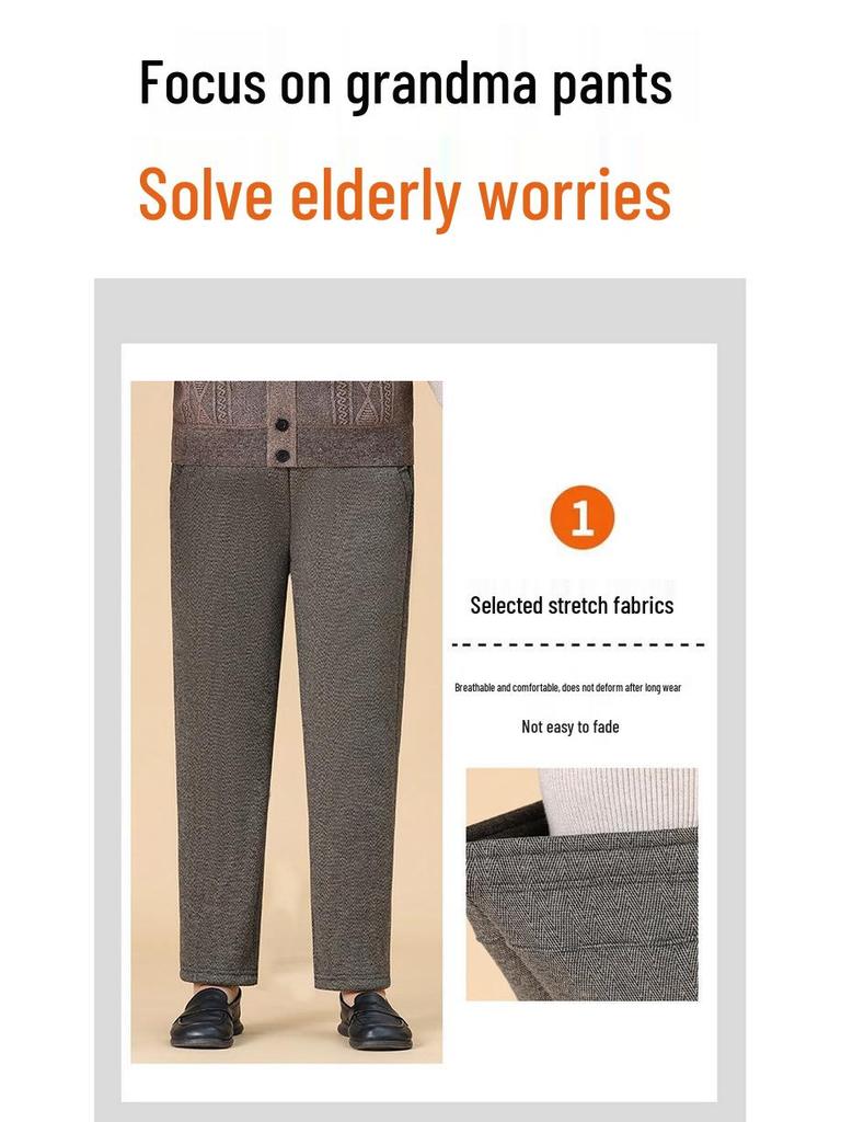 High-Waisted Fleece-Lined Women's Winter Pants - Straight Leg, Elastic, Casual, for Middle-Aged & Elderly 