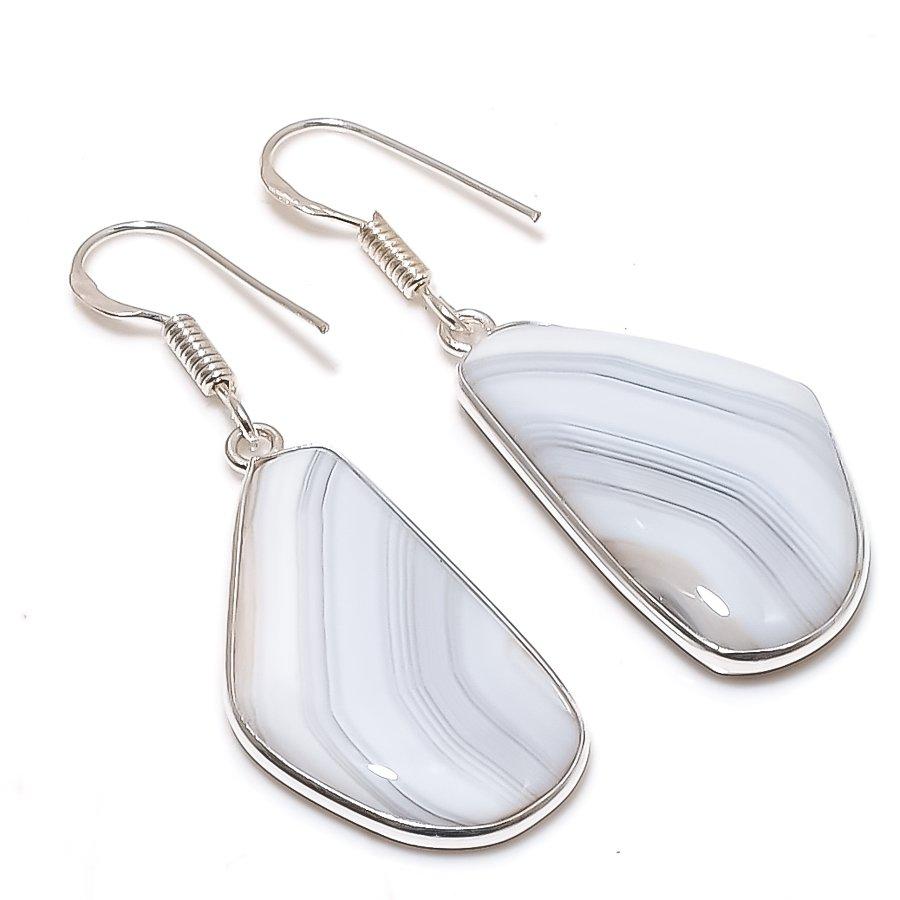 Natural Botswana Agate Gemstone 925 Sterling Silver Jewelry Earring 1.85 AE-12408