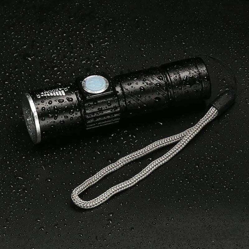 Mini Portable Q5 Zoom Flashlight 3 Modes Built-in Battery USB Rechargeable Waterproof Aluminum Alloy Torch Outdoor Riding Lamp