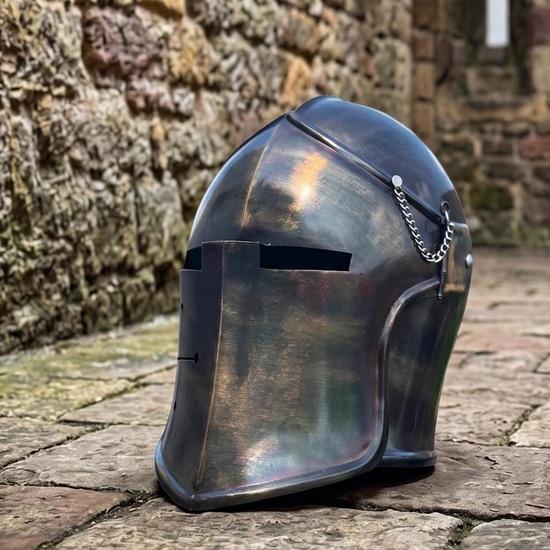 Medieval Knight Armet Helmet Brown Blackened Steel Helmet Crusader Style Armor Cosplay LARP Renaissance Faire Collectible