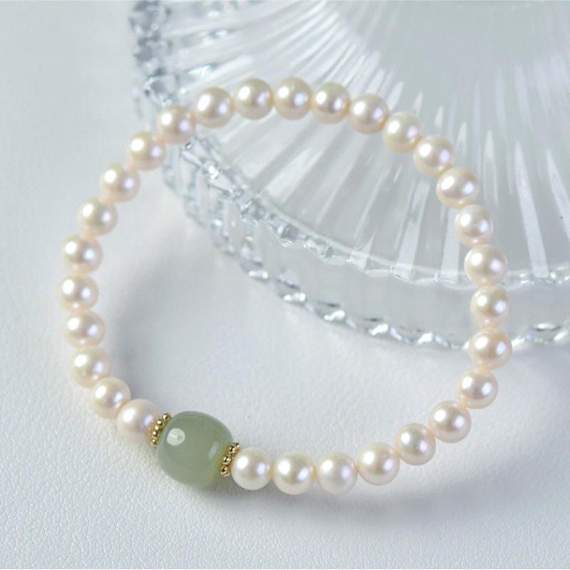 Elegant Sky Blue Hetian Jade & Pearl Beaded Charm Bracelet for Women - Best Friend Gift